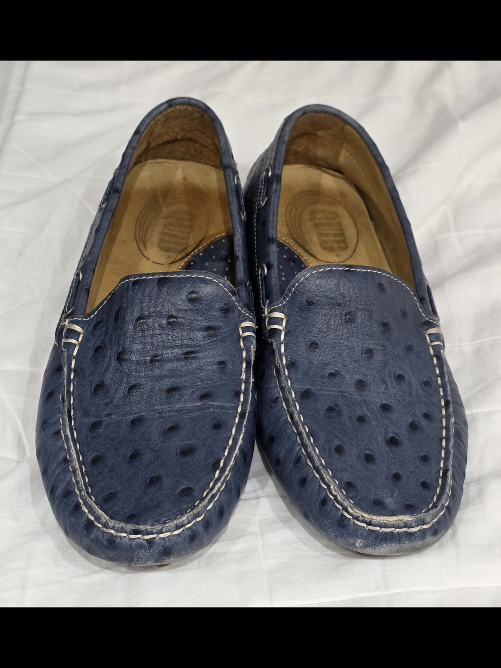 Blue Women Leather Loafers Shoes Blue Jeans Ostrich Size 8 Europe 7.5 US